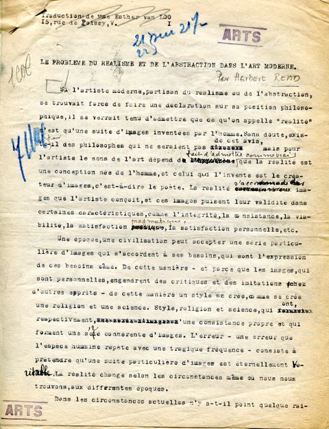Typewritten document. Some of the typed words are X’ed or crossed out with annotations in pen.